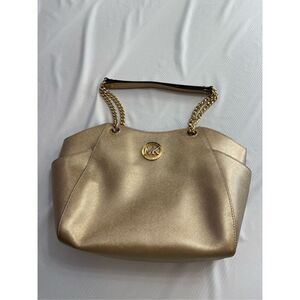 Michael Kors Jet Set Travel Large Gold Leather Tote Chain Link Handles
